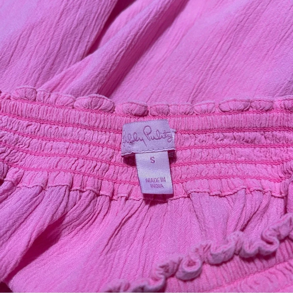 Lilly Pulitzer Nita Top Women’s Small‎ Tiki Pink Off-Shoulder Bell Sleeve Blouse - Picture 6 of 6